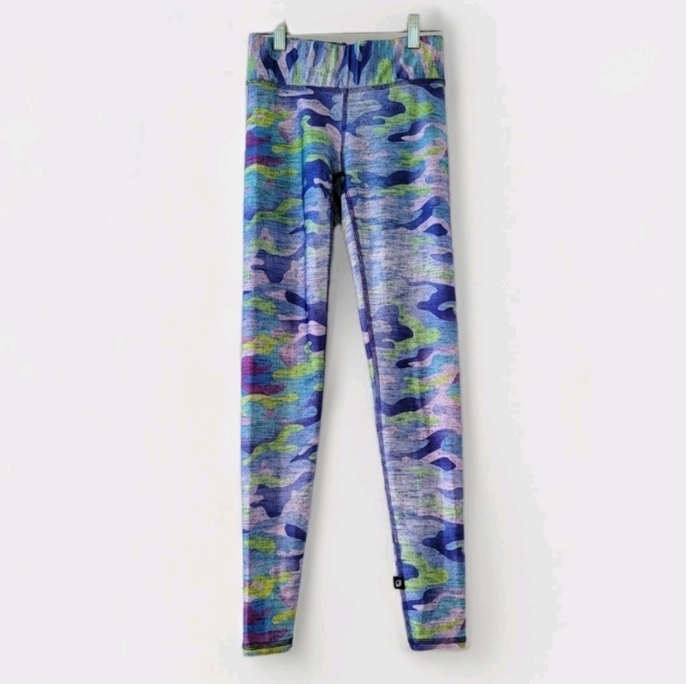 Terez Leggings Size XS Blue Green Purple Camo Psychedelic Swirl Shiney Legging